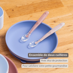 Mealtime Eating Sets - Silicone Spoons for Children - 2 Pieces - 16 cm - Storage Box for 1 Spoon - BPA-Free - Powder Pink [FR]