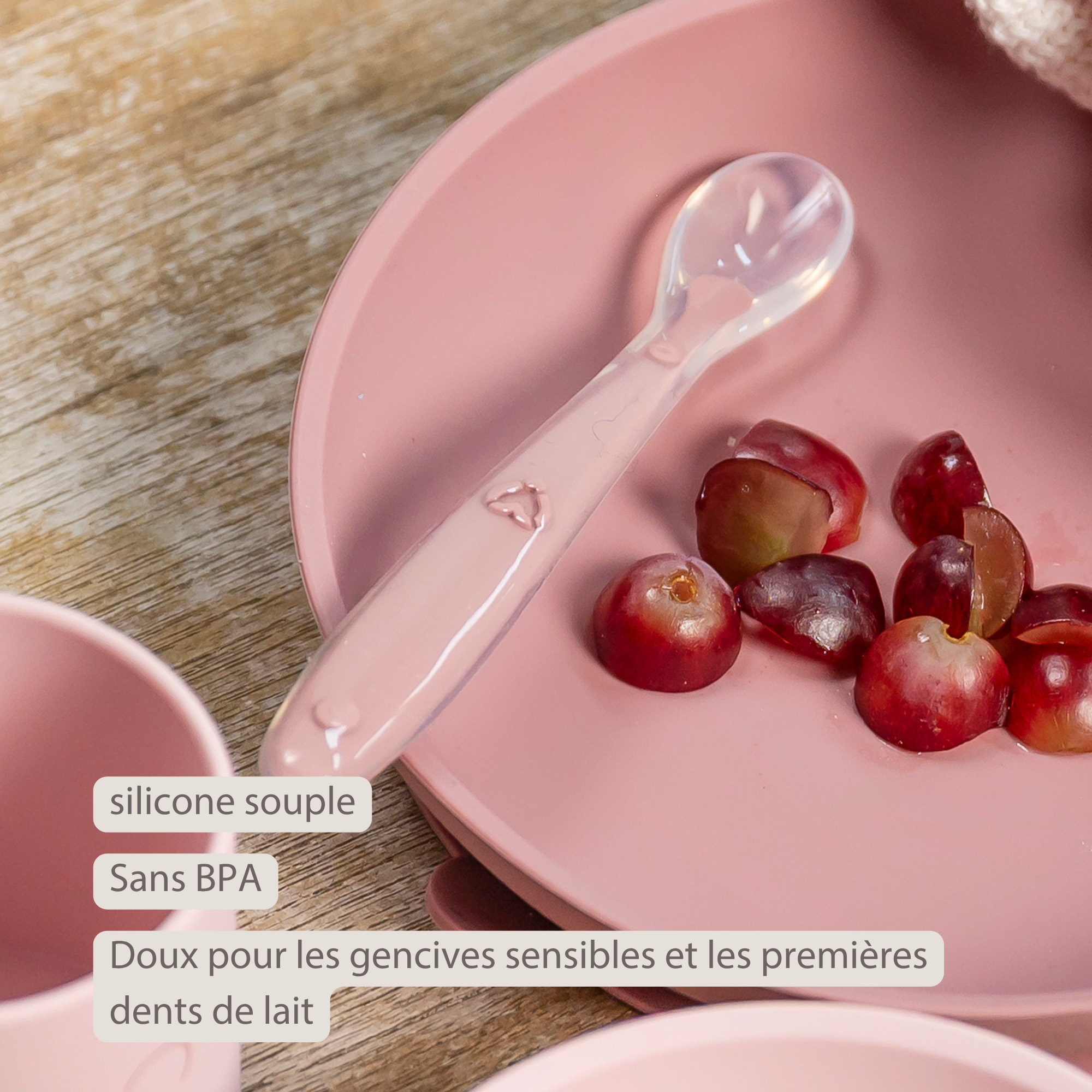 Mealtime Eating Sets - Silicone Spoons for Children - 2 Pieces - 16 cm - Storage Box for 1 Spoon - BPA-Free - Powder Pink [FR]