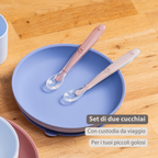 Mealtime Eating Sets - Silicone Spoons for Children - 2 Pieces - 16 cm - Storage Box for 1 Spoon - BPA-Free - Powder Pink [IT]