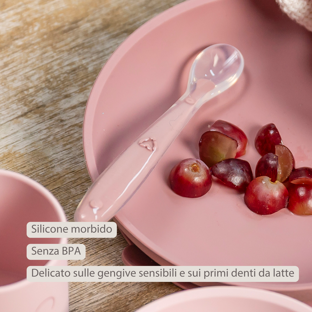 Mealtime Eating Sets - Silicone Spoons for Children - 2 Pieces - 16 cm - Storage Box for 1 Spoon - BPA-Free - Powder Pink [IT]