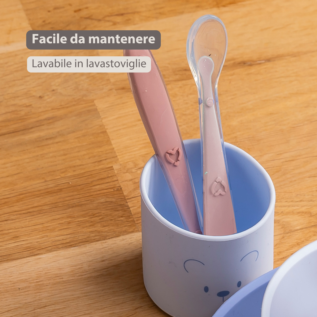 Mealtime Eating Sets - Silicone Spoons for Children - 2 Pieces - 16 cm - Storage Box for 1 Spoon - BPA-Free - Powder Pink [IT]