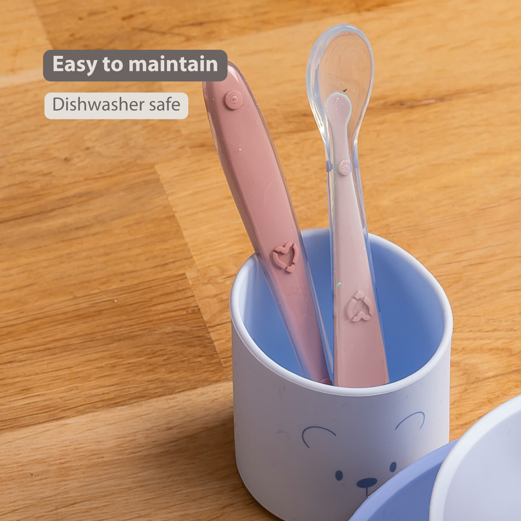 Mealtime Eating Sets - Silicone Spoons for Children - 2 Pieces - 16 cm - Storage Box for 1 Spoon - BPA-Free - Powder Pink [EN]