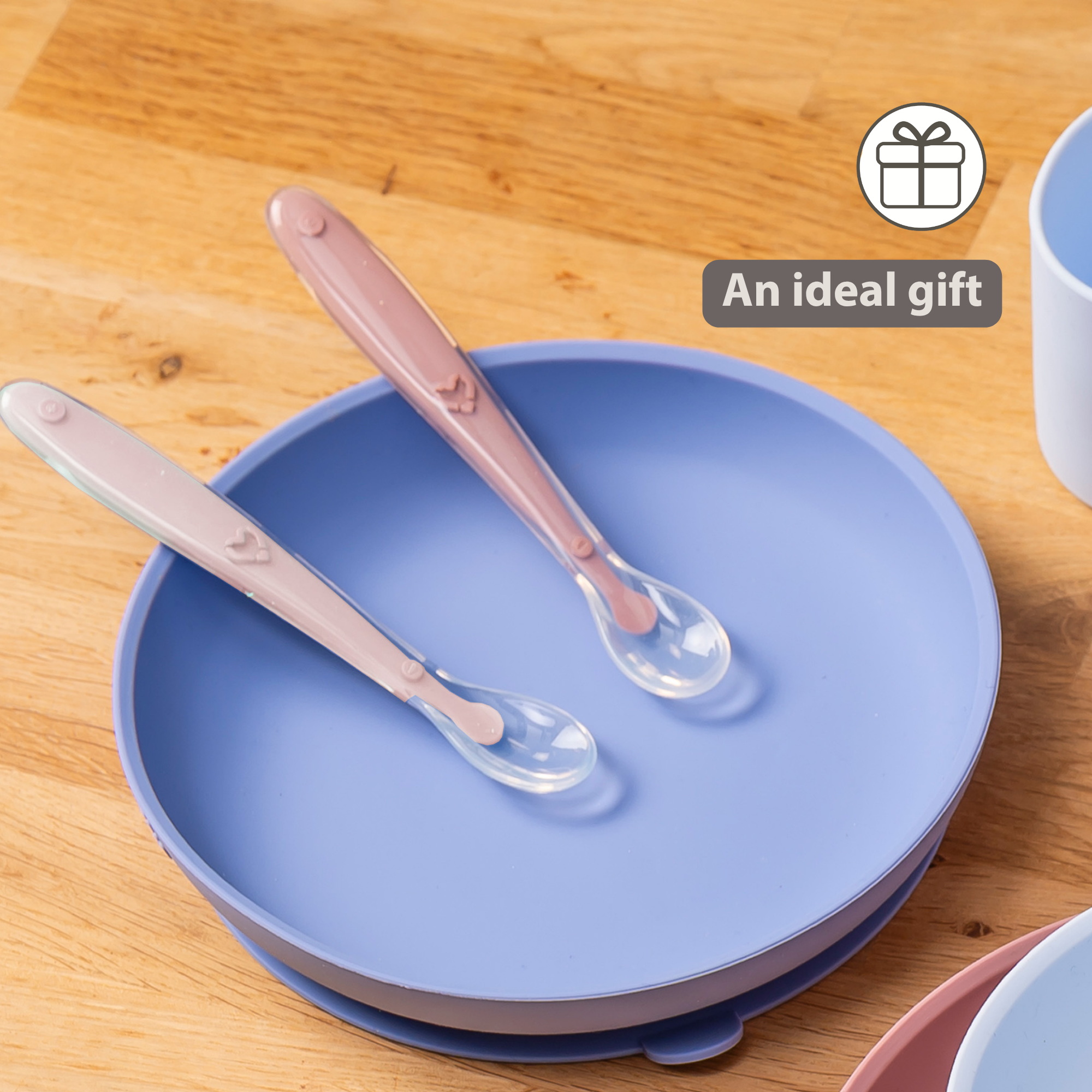 Mealtime Eating Sets - Silicone Spoons for Children - 2 Pieces - 16 cm - Storage Box for 1 Spoon - BPA-Free - Powder Pink [EN]