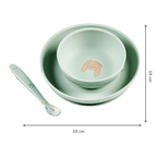 Mealtime Silicone Tableware Set for Children, 3 pcs with Suction - Linden Green [DE]