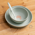 Mealtime Silicone Tableware Set for Children, 3 pcs with Suction - Linden Green [FR]