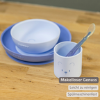 Mealtime Silicone Tableware Set for Children, 4 pcs with Suction - Blue [DE]