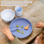 Mealtime Silicone Tableware Set for Children, 4 pcs with Suction - Blue [DE]