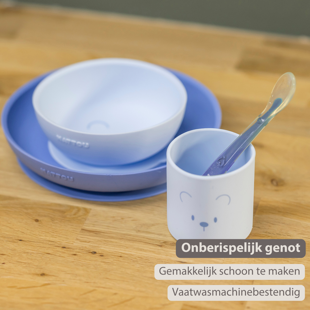 Mealtime Silicone Tableware Set for Children, 4 pcs with Suction - Blue [NL]