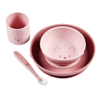 Mealtime Silicone Tableware Set for Children, 4 pcs with Suction - Pink [DE]