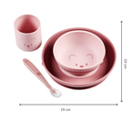 Mealtime Silicone Tableware Set for Children, 4 pcs with Suction - Pink [DE]