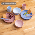 Mealtime Silicone Tableware Set for Children, 4 pcs with Suction - Pink [DE]