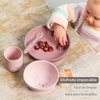 Mealtime Silicone Tableware Set for Children, 4 pcs with Suction - Pink [ES]