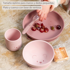 Mealtime Silicone Tableware Set for Children, 4 pcs with Suction - Pink [ES]