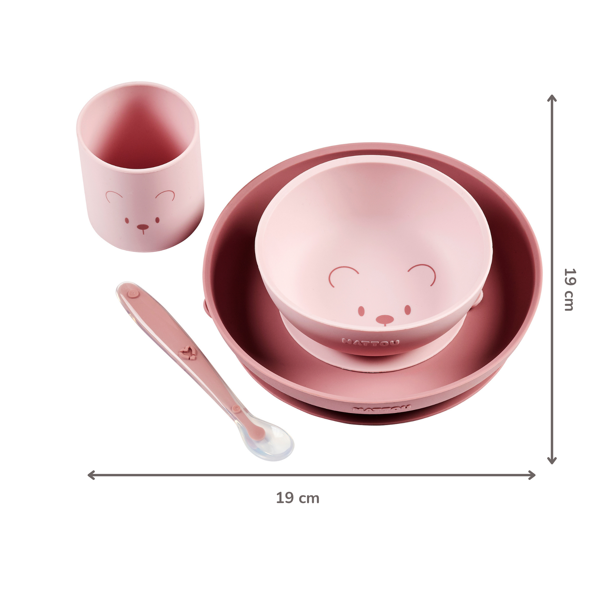 Mealtime Silicone Tableware Set for Children, 4 pcs with Suction - Pink [ES]