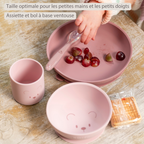 Mealtime Silicone Tableware Set for Children, 4 pcs with Suction - Pink [FR]