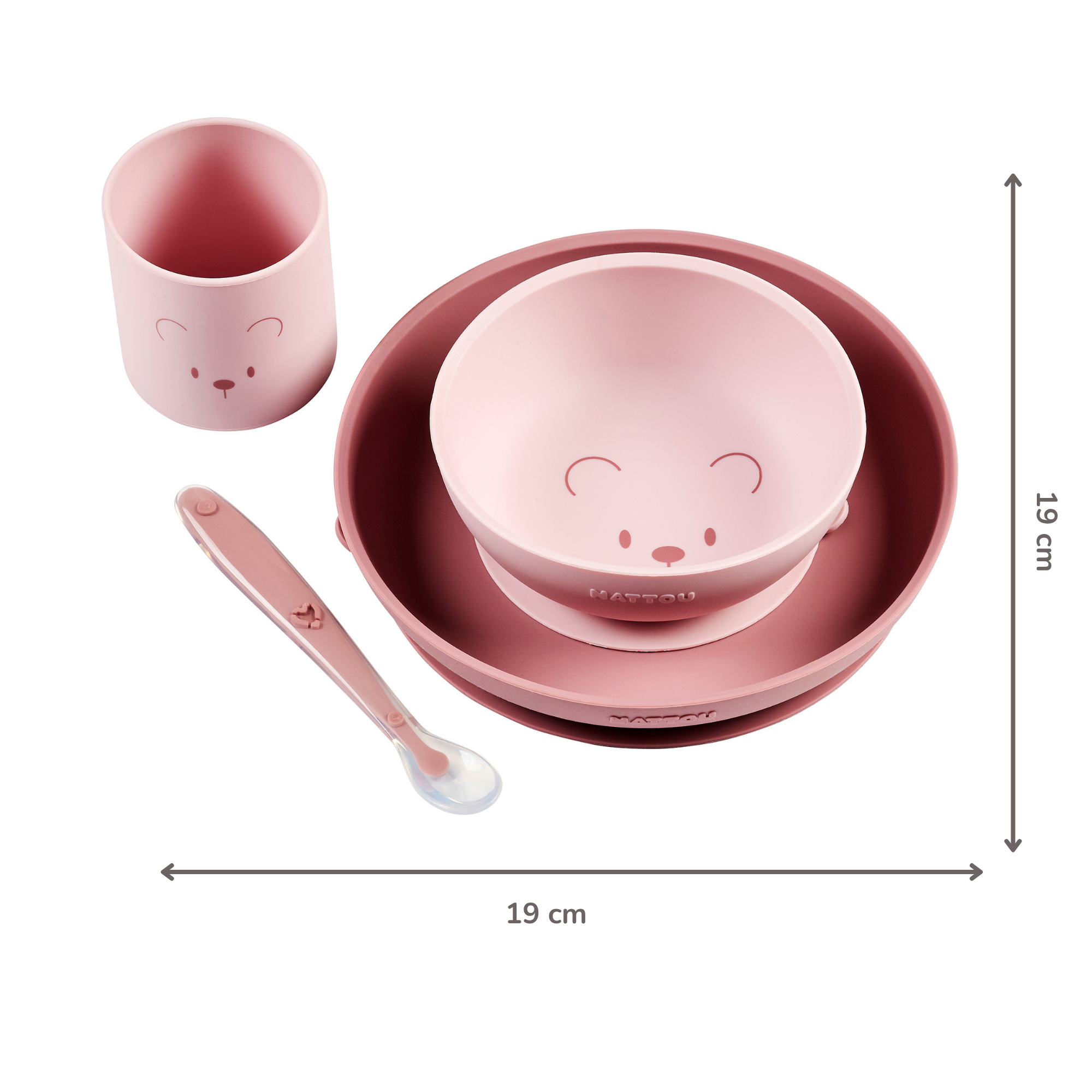 Mealtime Silicone Tableware Set for Children, 4 pcs with Suction - Pink [FR]