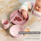 Mealtime Silicone Tableware Set for Children, 4 pcs with Suction - Pink [IT]