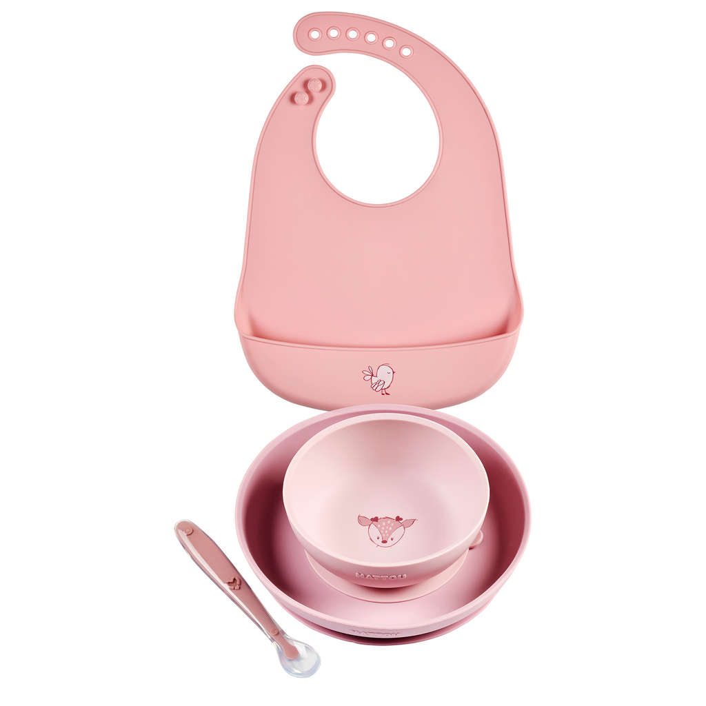 Mealtime Dinner Set for Children Silicone 4 Pieces with Suction Cup - Pink [DE]