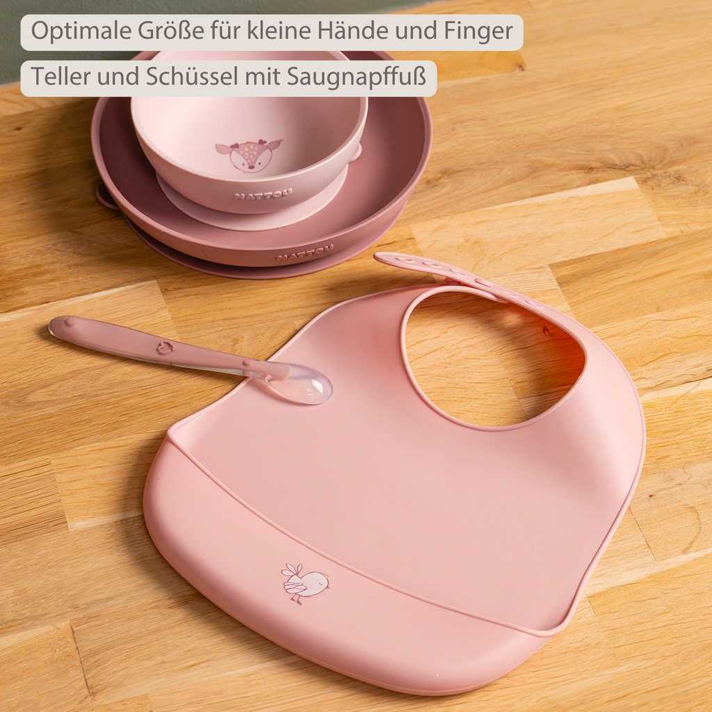 Mealtime Dinner Set for Children Silicone 4 Pieces with Suction Cup - Pink [DE]