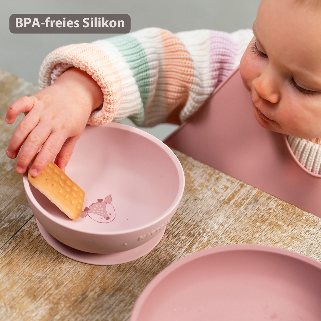 Mealtime Dinner Set for Children Silicone 4 Pieces with Suction Cup - Pink [DE]