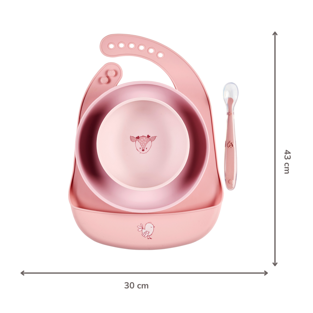 Mealtime Dinner Set for Children Silicone 4 Pieces with Suction Cup - Pink [DE]