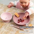 Mealtime Dinner Set for Children Silicone 4 Pieces with Suction Cup - Pink [FR]