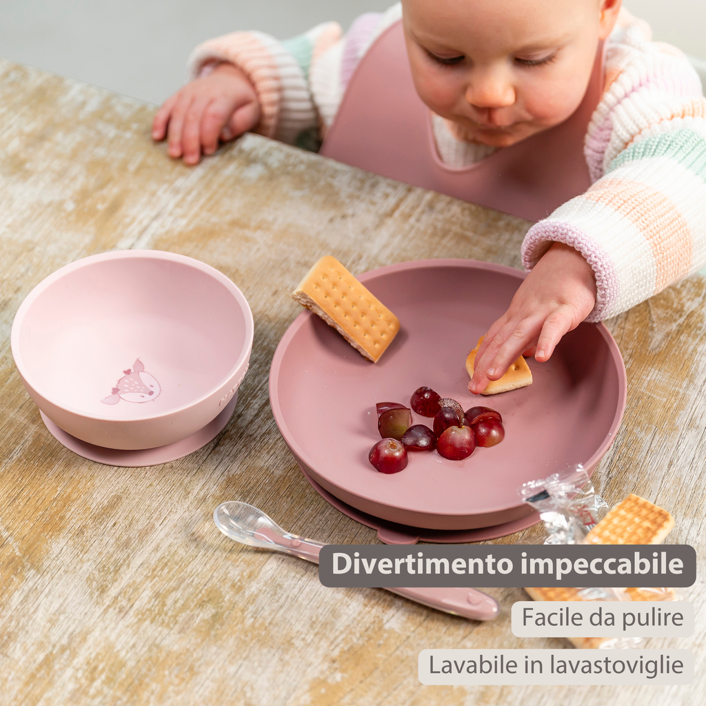 Mealtime Dinner Set for Children Silicone 4 Pieces with Suction Cup - Pink [IT]