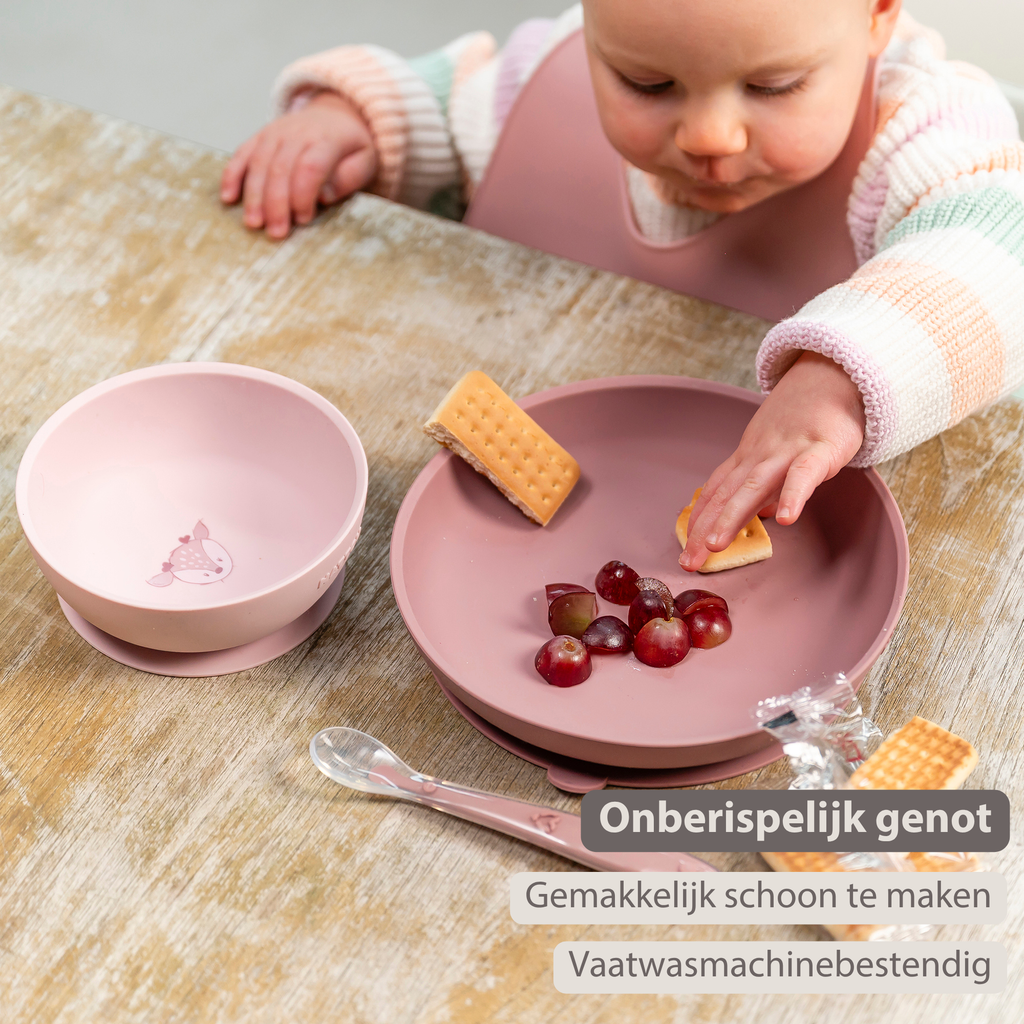 Mealtime Dinner Set for Children Silicone 4 Pieces with Suction Cup - Pink [NL]
