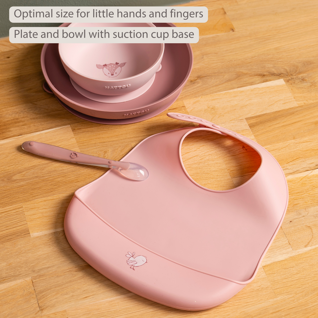 Mealtime Dinner Set for Children Silicone 4 Pieces with Suction Cup - Pink [EN]