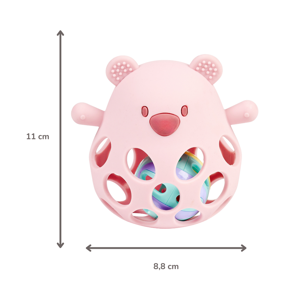 Silicone Rattle with Ball Bear - 11 cm - Powder Pink [DE]