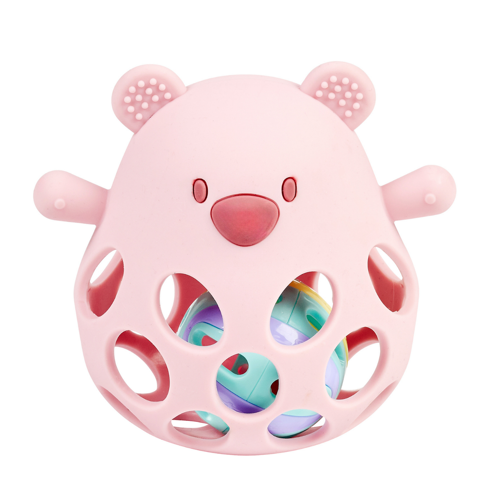 Silicone Rattle with Ball Bear - 11 cm - Powder Pink [FR]