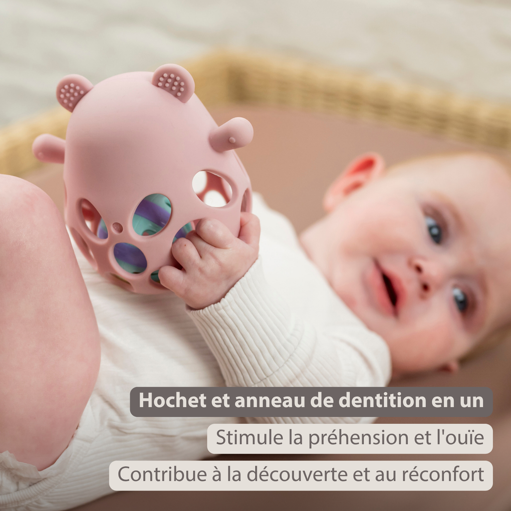 Silicone Rattle with Ball Bear - 11 cm - Powder Pink [FR]