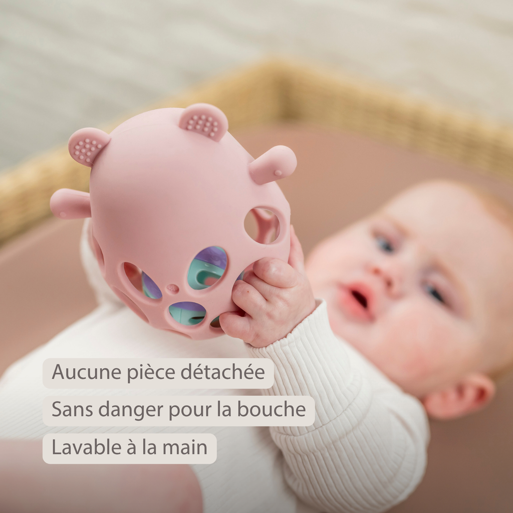 Silicone Rattle with Ball Bear - 11 cm - Powder Pink [FR]