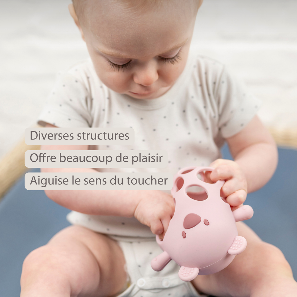 Silicone Rattle with Ball Bear - 11 cm - Powder Pink [FR]