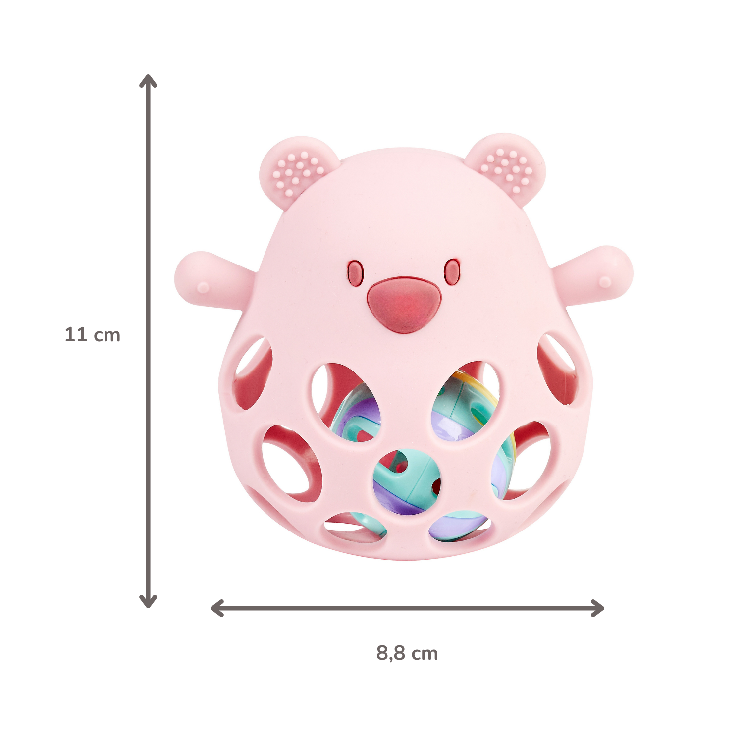 Silicone Rattle with Ball Bear - 11 cm - Powder Pink [FR]