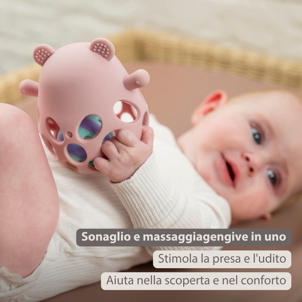 Silicone Rattle with Ball Bear - 11 cm - Powder Pink [IT]