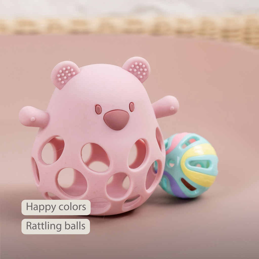 Silicone Rattle with Ball Bear - 11 cm - Powder Pink [EN]