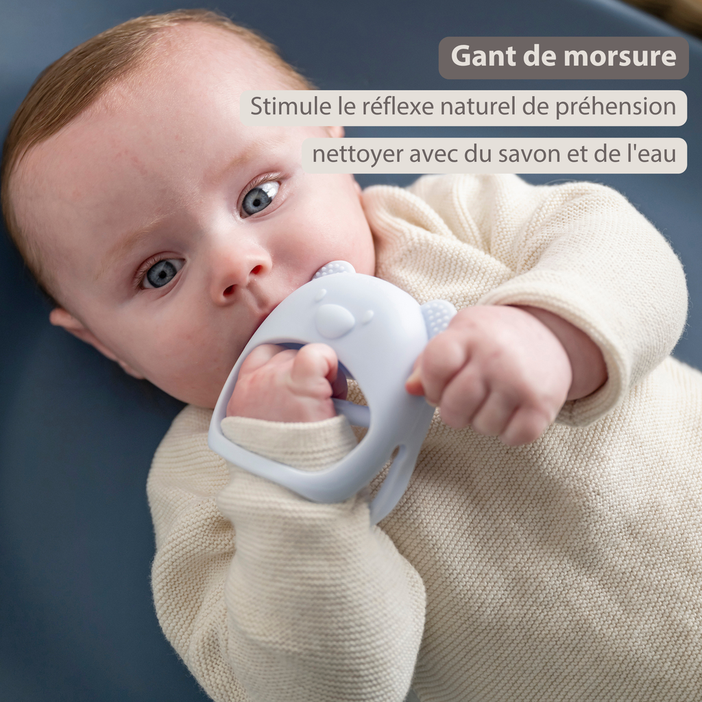 Silicone Teether Glove Bear - 8 cm - Blue [FR]