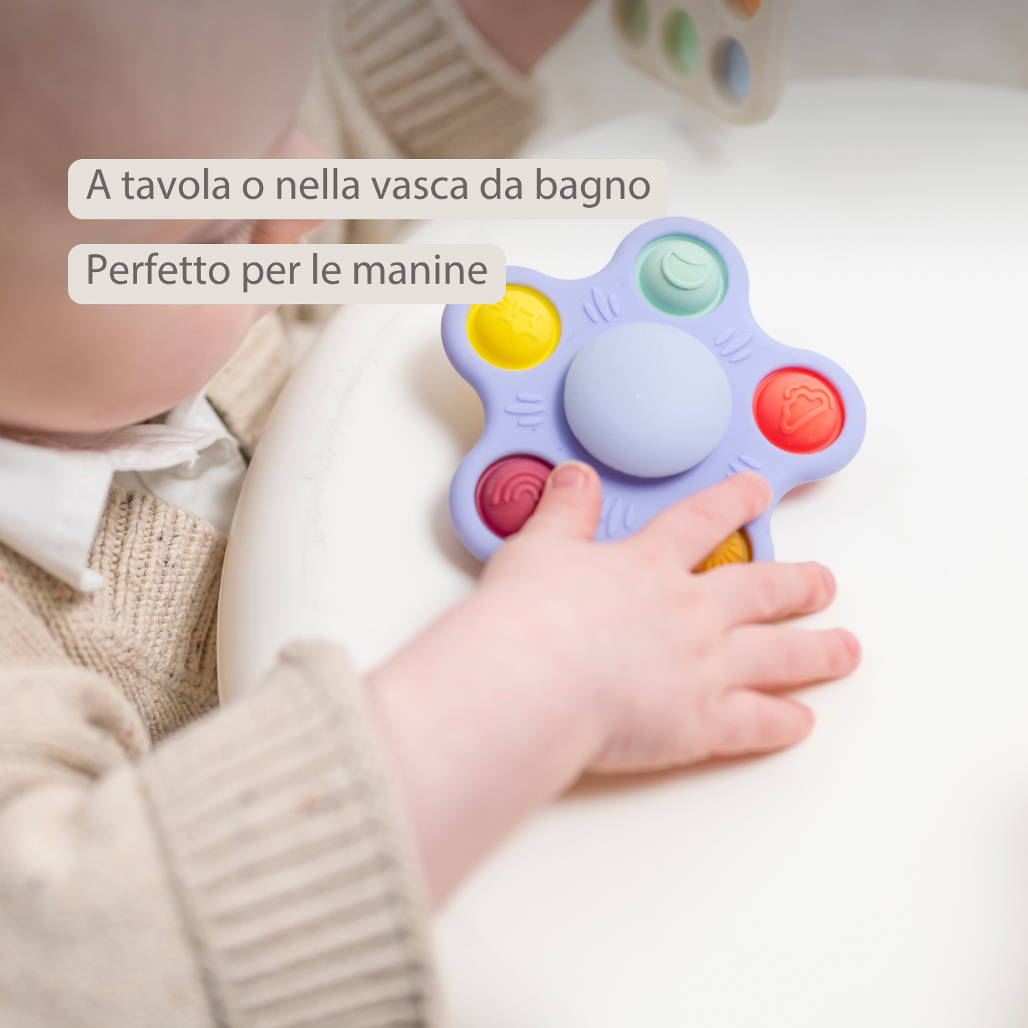 Silicone Baby Pop-it Spinner with Suction Cup - 9 cm - Multicolor [IT]