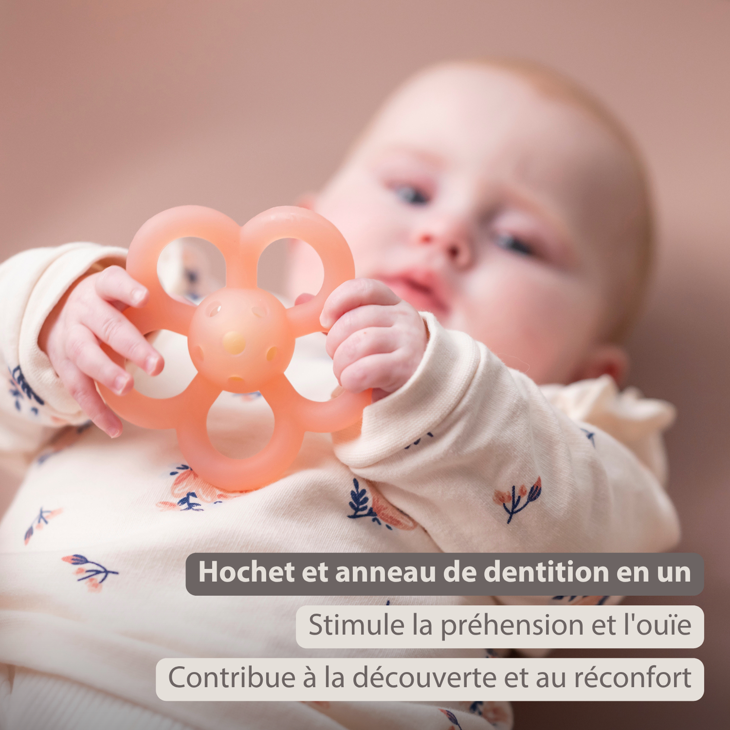 Silicone Rattle Flower - 10 cm - Pink [FR]