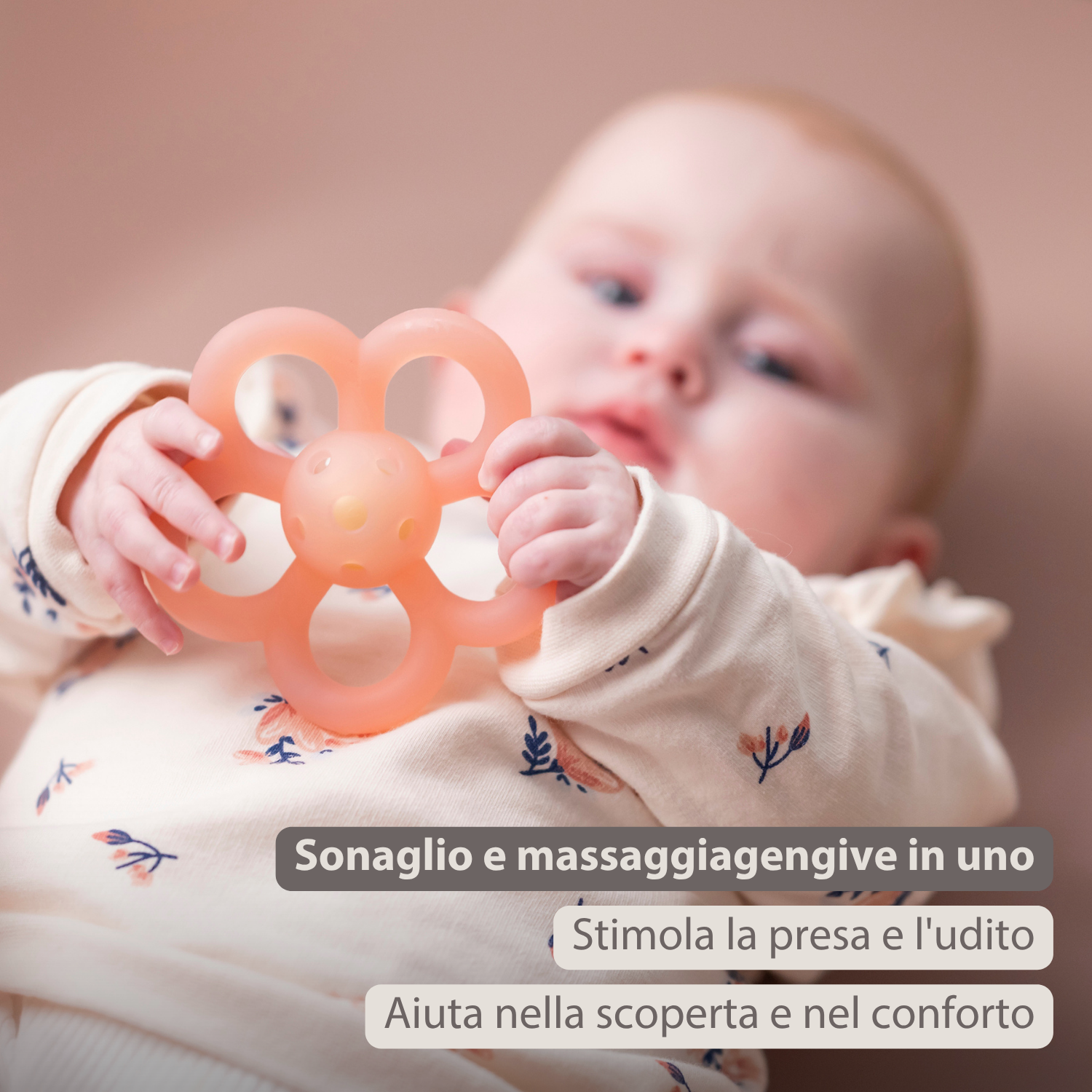 Silicone Rattle Flower - 10 cm - Pink [IT]