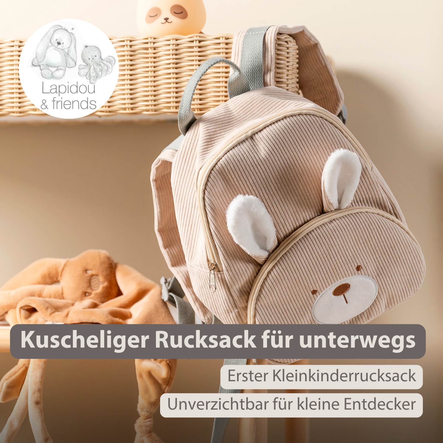 Lapidou Backpack - 28 cm - Preschool Backpack - Soft Rabbit Backpack - Sand [DE]