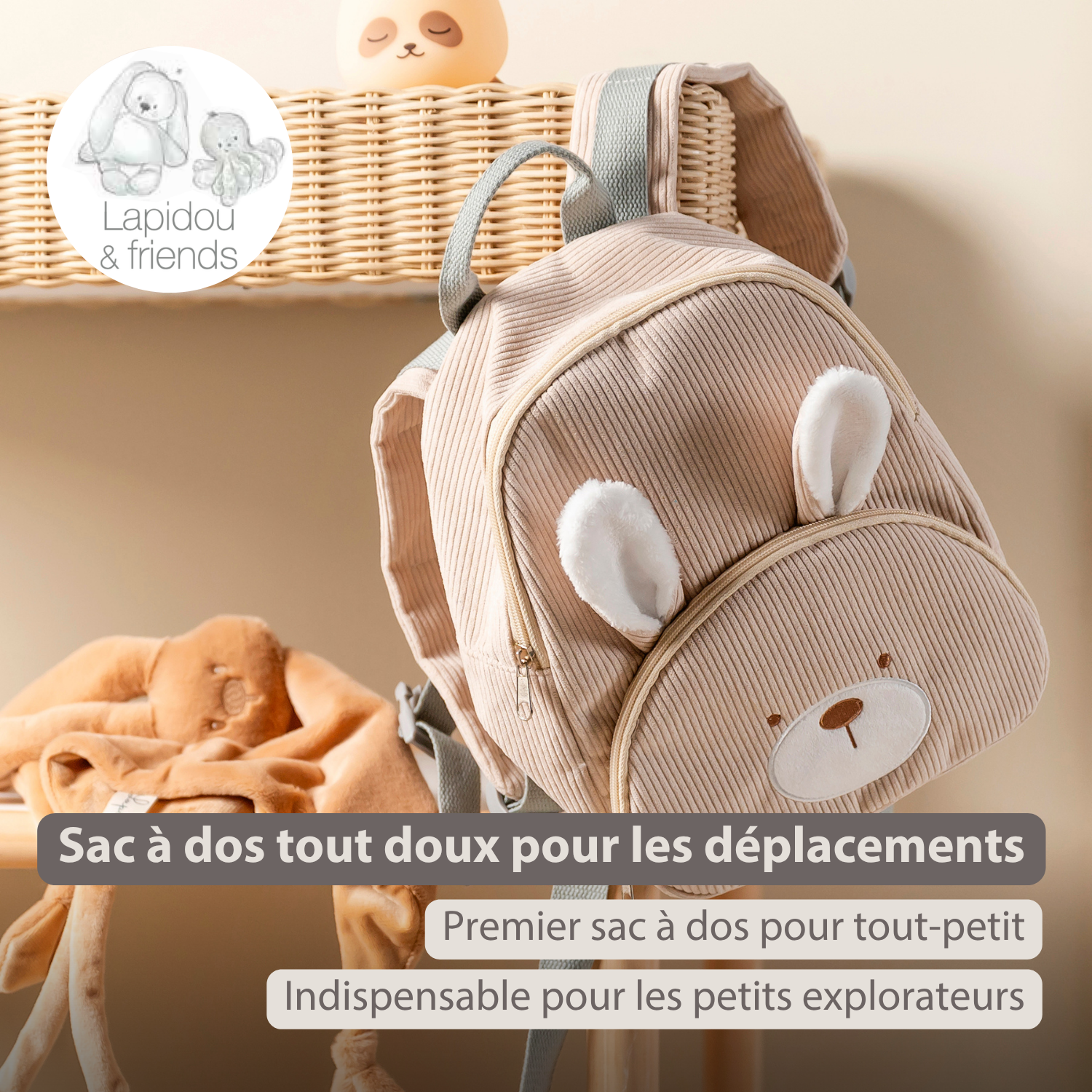 Lapidou Backpack - 28 cm - Preschool Backpack - Soft Bear Backpack - Linden Green [FR]