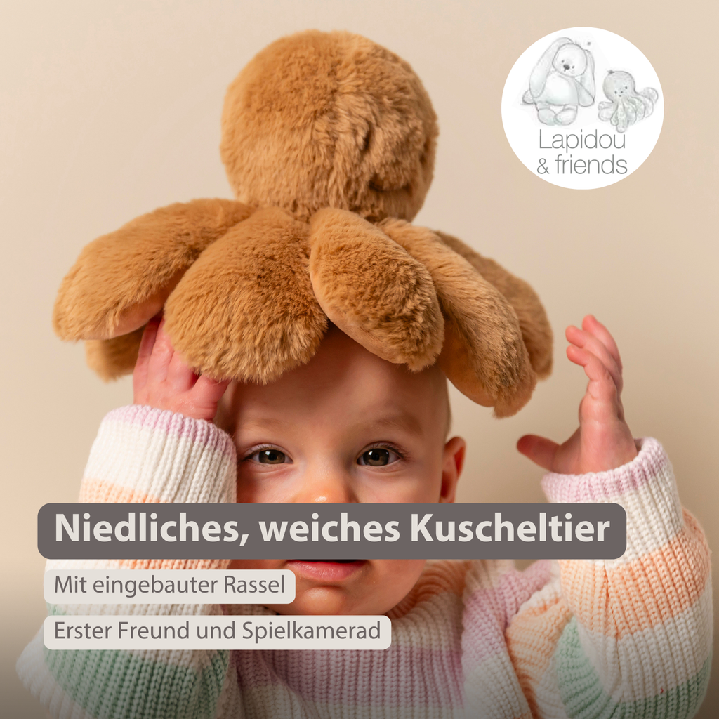 Lapidou Doudou Plush Octopus Rattle - 25 cm - Warm Beige [DE]