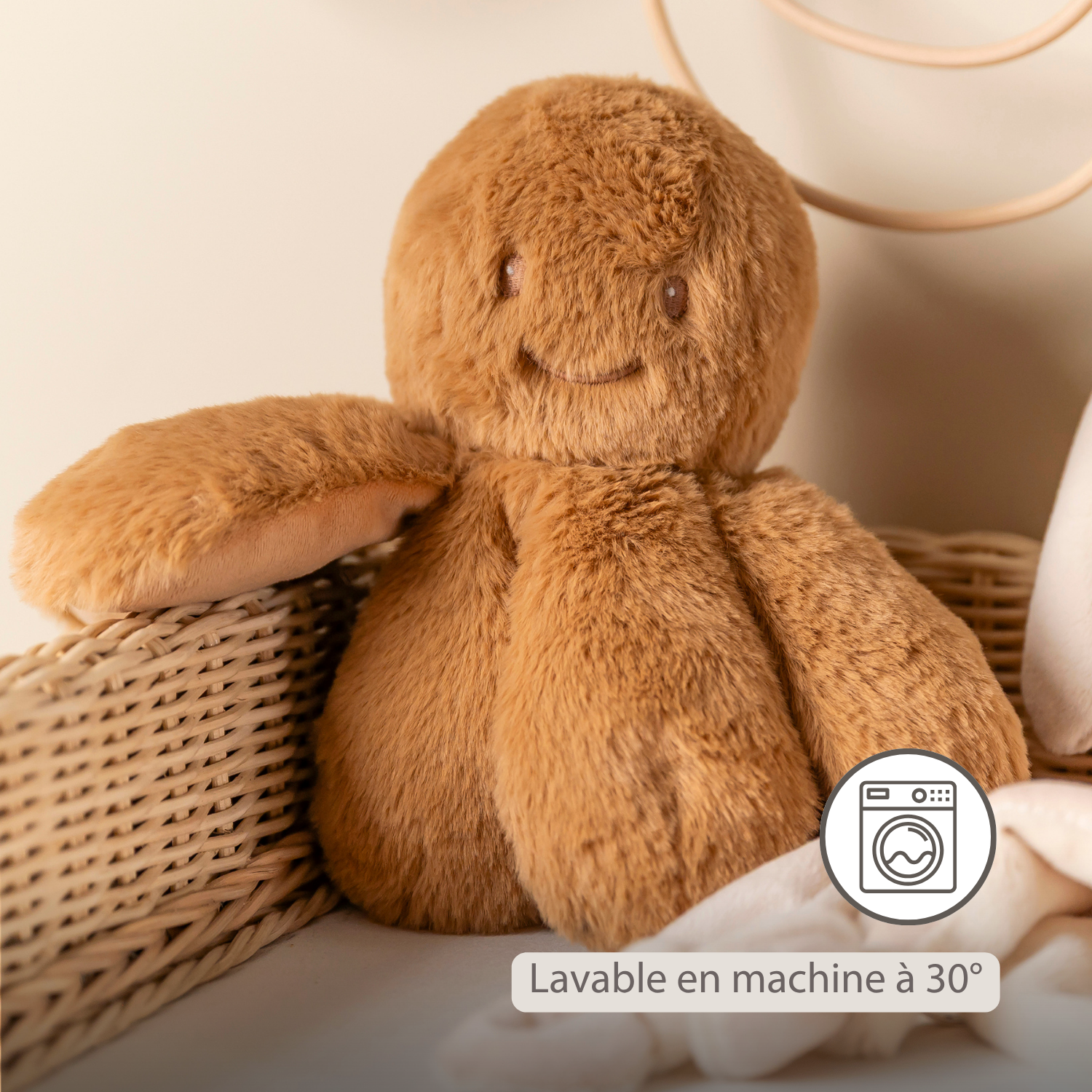 Lapidou Doudou Plush Octopus Rattle - 25 cm - Warm Beige [FR]