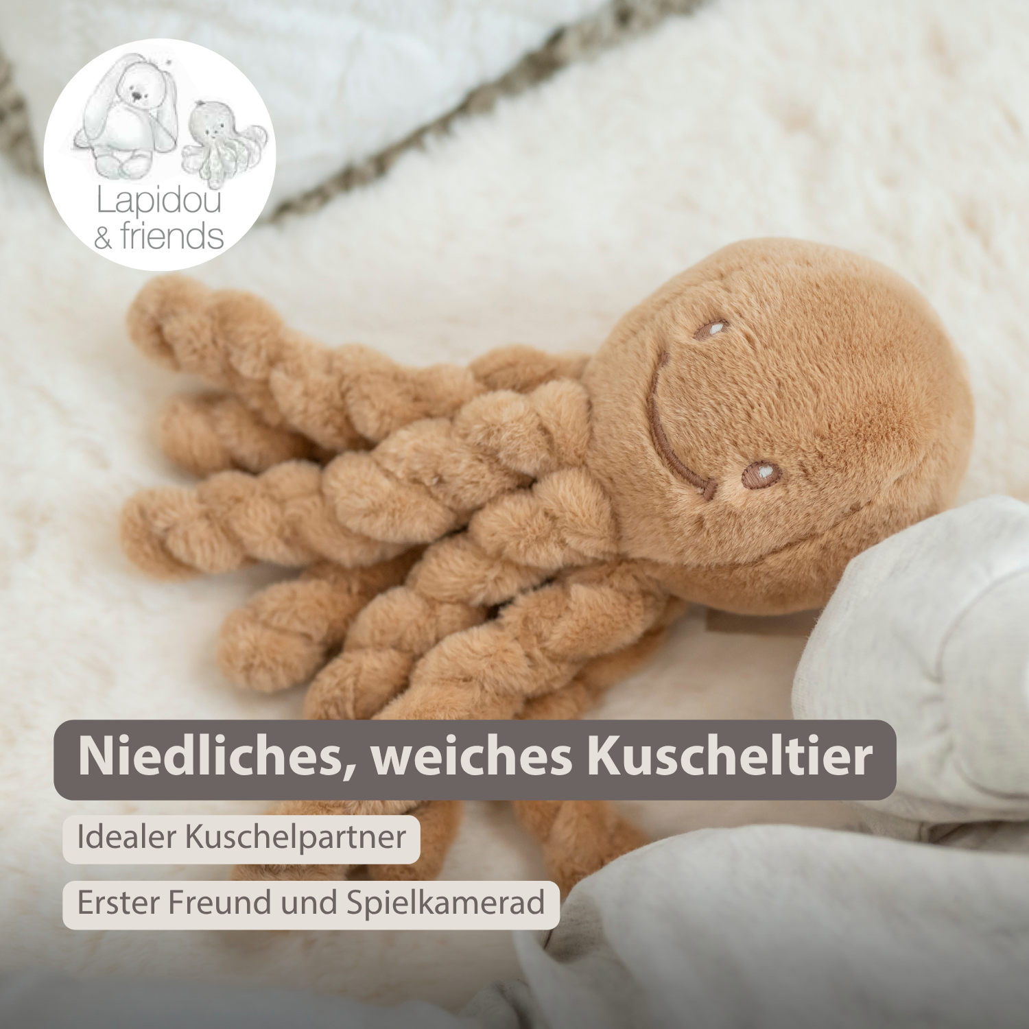 Lapidou Doudou Plush Octopus - 22 cm - Warm Beige [DE]