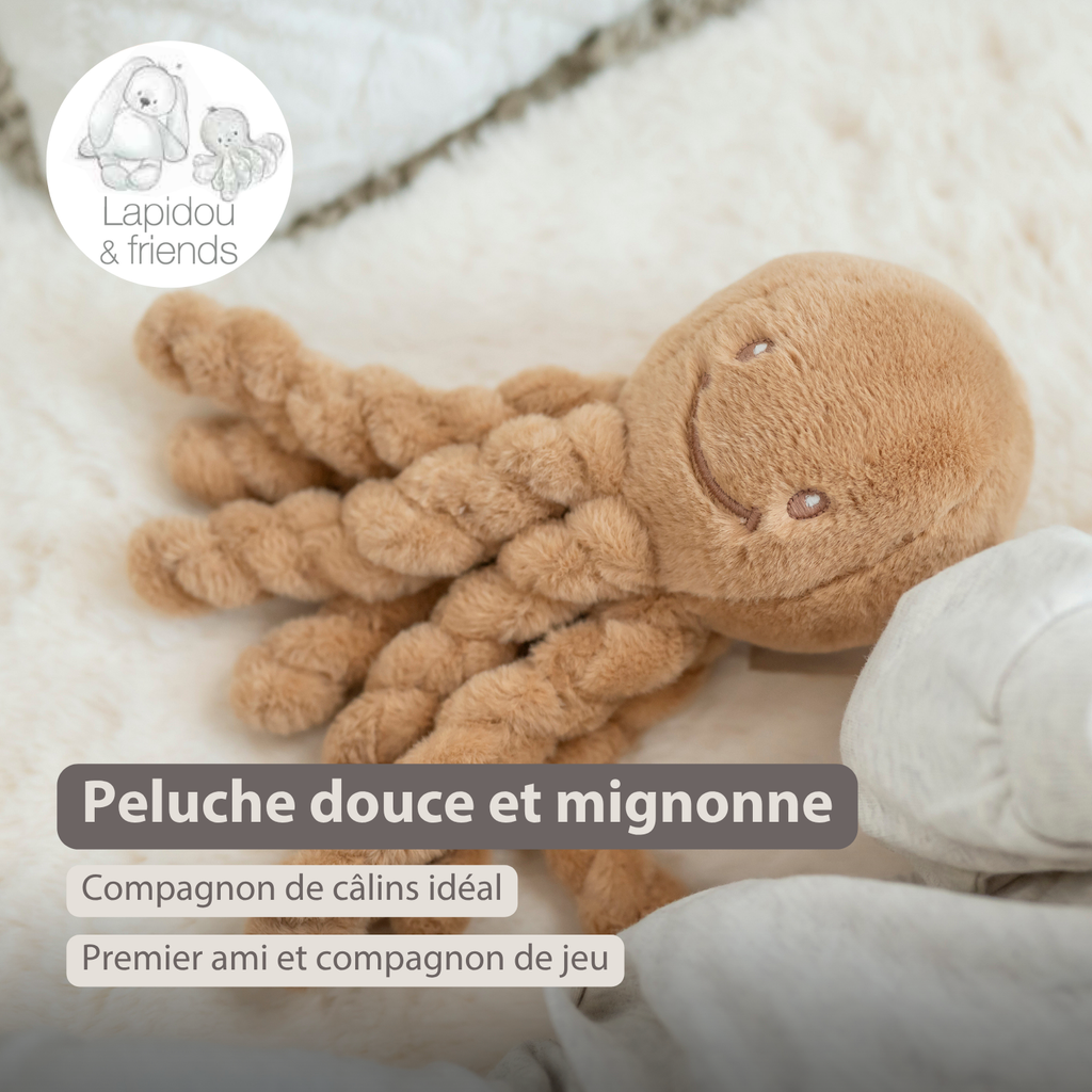Lapidou Doudou Plush Octopus - 22 cm - Warm Beige [FR]