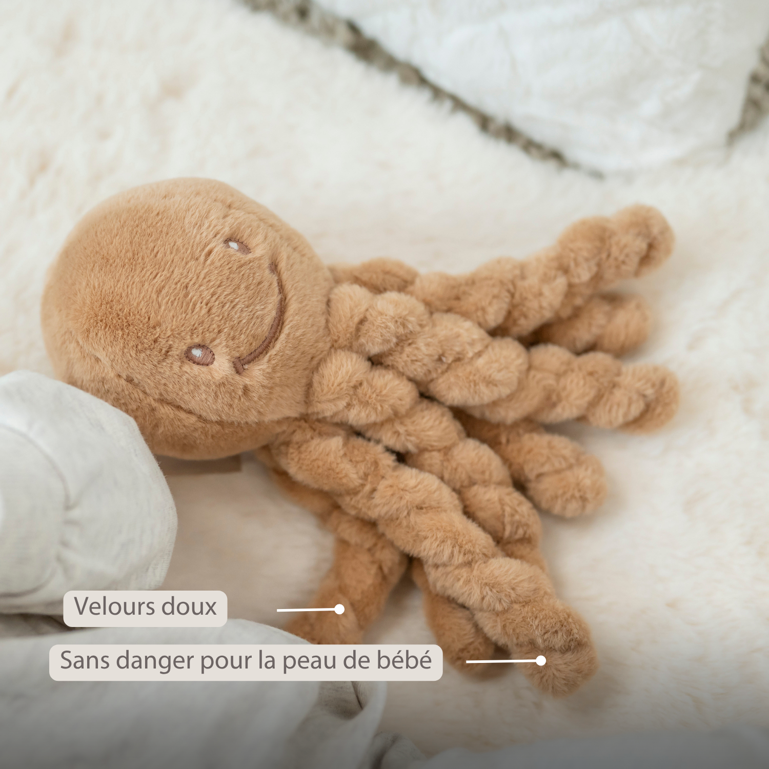 Lapidou Doudou Plush Octopus - 22 cm - Warm Beige [FR]