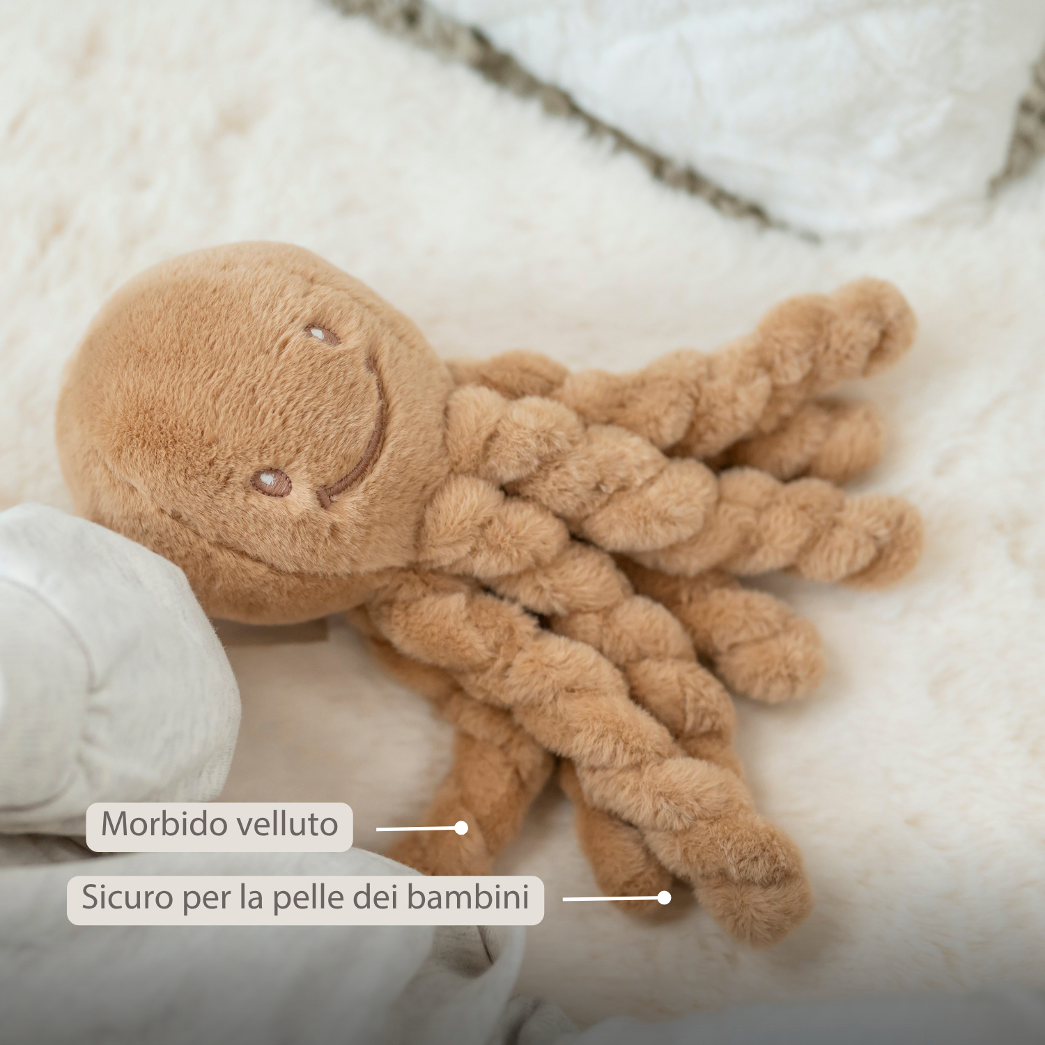Lapidou Doudou Plush Octopus - 22 cm - Warm Beige [IT]