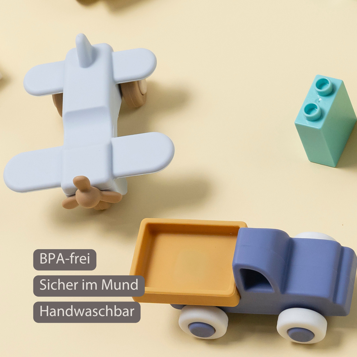 Silicone Truck and Airplane - 11 cm - Blue [DE]